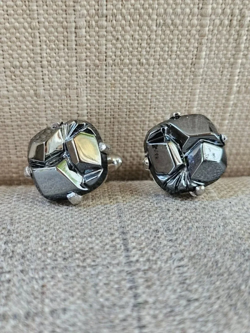Vintage Sarah Coventry Men Cufflink Black Faux Stone Cuff Links Stud Men Jewelry